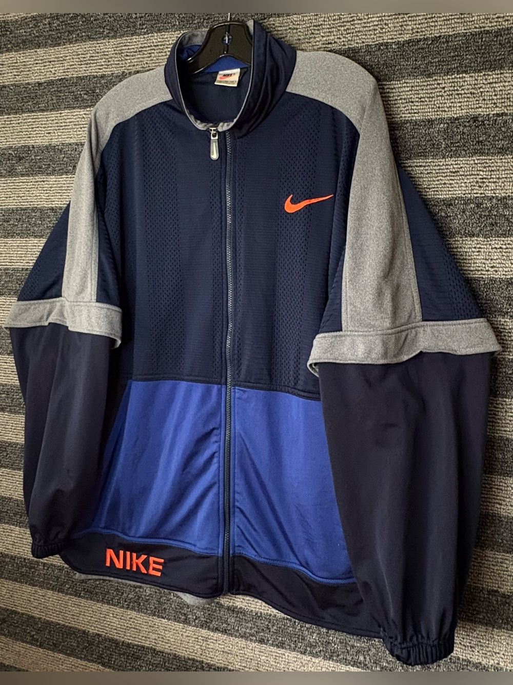 Vintage 90’s Nike Colour Block Big Swoosh Blue Grey Jacket Men’s XL EUC